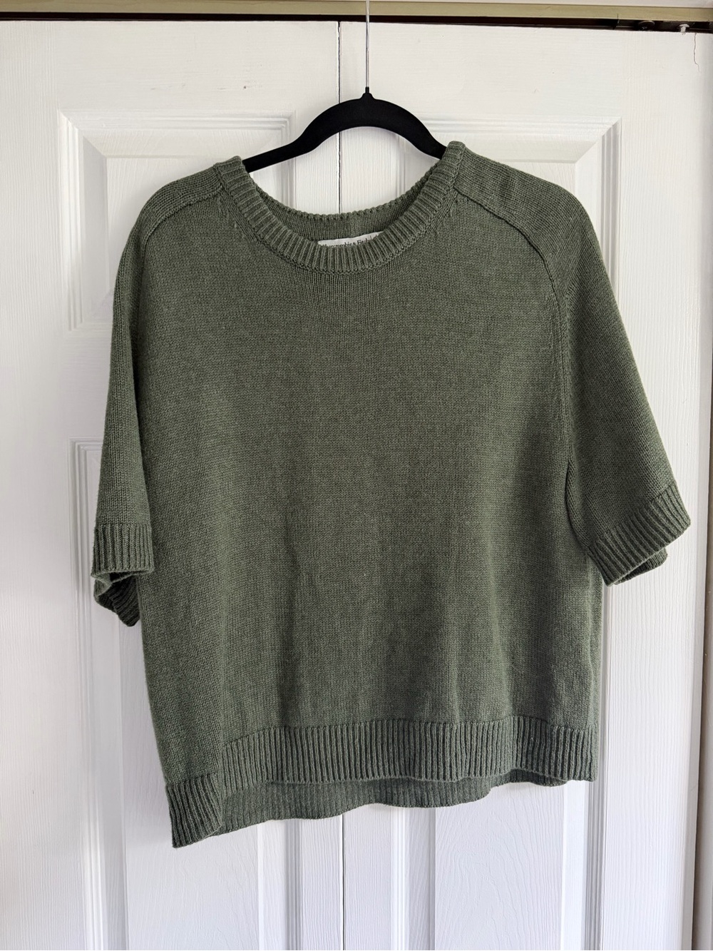 Olive Short-Sleeve Knit Sweater
